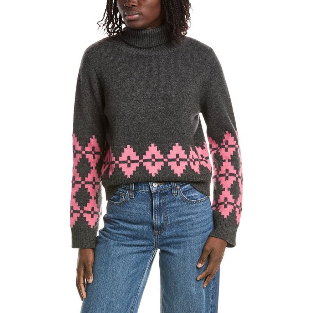 &Isla Womens  Noah Geo Turtleneck 100% Cashmere Sweater, Grey